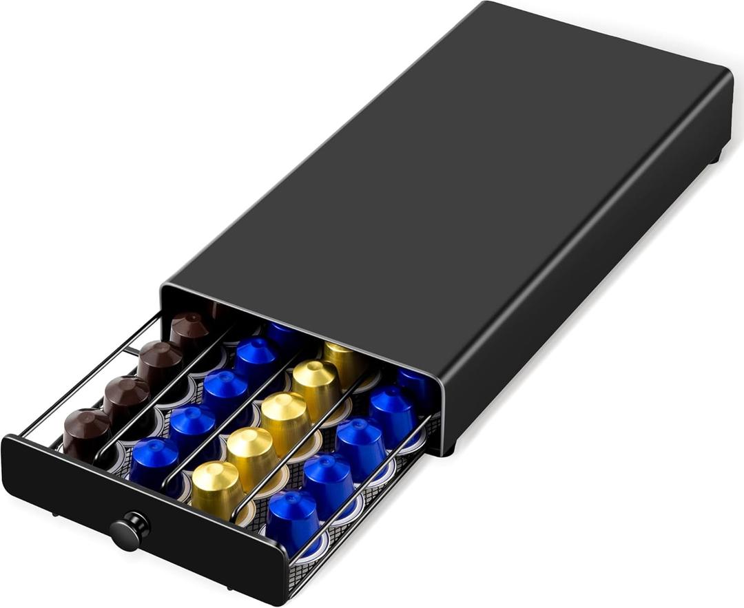 ROWISE Coffee Pod Drawer Compatible with Nespresso Original Line, Coffee Pod Holder for counter, 40 Capsules Capacity, Black