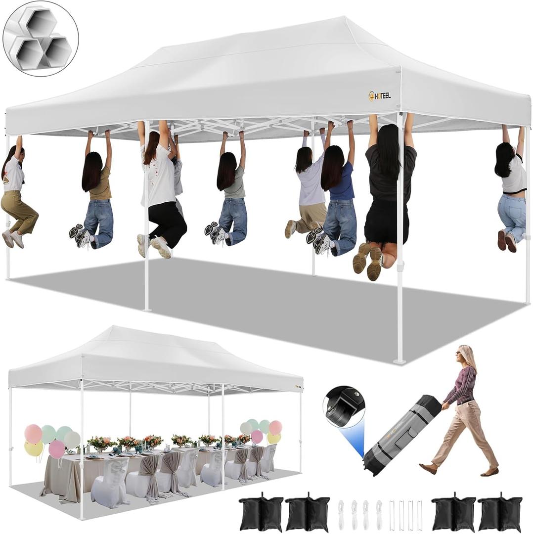 HOTEEL 10x20 Pop up Canopy Tent for Parties, Heavy Duty Easy Setup Tent Without Sidewalls, Outdoor Commercial Instant Gazebo for Wedding Event, with Roller Bag & Sand Bags, White(Hexagonal Frame) HOTEEL 10x20 Pop up Canopy Tent for Parties, Heavy Duty Easy Setup Tent Without Sidewalls, Outdoor Commercial Instant Gazebo for Wedding Event, with Roller Bag & Sand Bags, White(Hexagonal Frame)