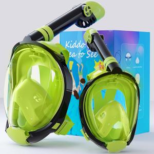 Greatever G2 Adults Kids Full Face Snorkel Mask 2 Pcs,Snorkeling Gear with Latest Dry Top System,Foldable 180 Degree Panoramic View,Safe Breathing,Anti-Leak&Anti-Fog Snorkeling Mask with Camera Mount, XL/L+XS