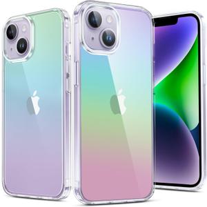 2 x FNTCASE for iPhone 14 Phone Case: iPhone 13 Clear Case | Military Grade Drop Protection Anti Yellowing Slim Cell Phone Cover - Rugged Shockproof Protective Bumper (D-Colorful)