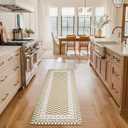 FRESHMINT Floral Checkerboard Anti-Fatigue Kitchen Mat Set of 2, Cushioned Foam Kitchen Mats for Floor, Waterproof Non Slip Comfort Mat, Modern Kitchen Rug for Kitchen Decor, Sink, Khaki Tan