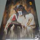 Jesus and Cardinal Canvas Wall Art Jesus with Cardinalis Painting Decor Picture Christian God Red Birds Posters Prints for Dining Living Prayer Room Kitchen Church Wall Bedroom Decoration