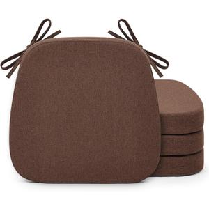Shinnwa Dining Chair Cushions Set of 4, Non-Slip Kitchen Chair Cushions with Detachable Straps and Machine Washable Cover, 4 Pack, 17x16x2in, Brown