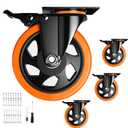 5 Inch Swivel Caster Wheels, Heavy Duty Casters Set of 4, Locking Industrial Casters with Brake, Swivel Top Plate Casters Wheels for Furniture and Workbench(Free Hardware Kits)
