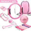 RoundFunny Set of 18 Pilates Ring Essential Kit for Women Pilates Ring and Ball Ankle Resistance Band Yoga Strap Socks Mat Arm Stretcher Latex Tube Gym Back Bag Exercise Equipment for Workout