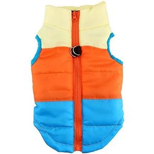 Idepet Pet Dog Cat Coat with Leash Anchor Color Patchwork Padded Puppy Vest Jacket Teddy Chihuahua Costumes Pug Cloth XS