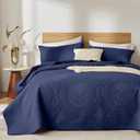 WURUIBO King/Cal King Quilt Set Navy Blue,Ultrasonic Embossed Bedspread, Lightweight Microfiber Coverlet, Modern Thin Bedding Set for All Season