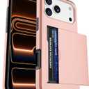 Jiunai for iPhone 17 Pro Max Case Wallet Holds 2 Cards, Slide Card Slot Holder for ID Credit Card License, Shockproof Protective Phone Cover for iPhone 17 Pro Max 6.9" 2025 Women Men Rose Gold