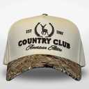Vintage Western Trucker Hat | Men & Women | Country Cute Caps for Cowgirls Cowboys | Camo Denim Embroidered Cotton | Snapback (Beige)