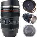 Camera Lens Coffee Mug with Slider Lid, Stainless Steel Camera Mug, Realistic Lens Replica, Gifts for Photographers