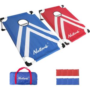 Portable Cornhole Set with 2 Collapsible Cornhole Boards, 8 Cornhole Bean Bags and Carrying Case for Yard Toss Game, Indoor Outdoor Camping Games for Family Parties (3 x 2-feet)