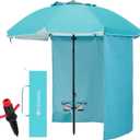 HOMEDEMO 7FT Beach Umbrella with Table & Anchor, Heavy Duty Windproof with UPF 50+ Sun Protection, Outdoor Umbrellas with Adjustable Aluminum Pole