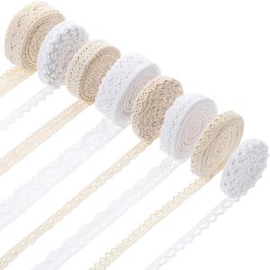 Tatuo 40 Yards Cotton Lace Trim Vintage Ribbon Crochet Cotton Lace Scalloped Edge for Bridal Wedding Decoration Christmas Package DIY Sewing Craft Supply, 5 Yards Each, 8 Styles(Mixed Color)