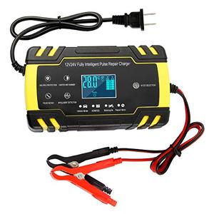 Automatic Smart Battery Charger Car 12V/24V | Pulse Repair Charger with LCD Display | Intelligent Mode Overvoltage Protection Temperature Monitoring for Car, Truck, Motorcycle, Boat, SUV, ATV