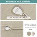 Outdoor Tablecloth with Umbrella Hole - Patio Table Cloth Zippered Round 60 Inch, Linen-Look Polyester Table Cover Water Resistant for Picnic Outside, Natural Color