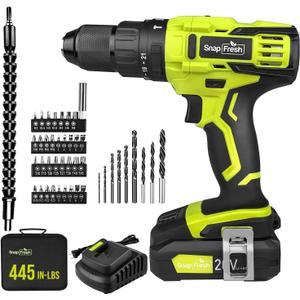 SnapFresh 20V Cordless Impact Drill-1/2" Power Drill/Driver Set,445in-lbs Torque Max,2 Variable Speeds, 43Pcs Bits w/case,2.0Ah Battery & Fast Charger Included, Power Tools