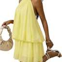 Halter Dress for Women Chiffon Drop Waist Wedding Guest Dresses Flowy Ruffle Mini Dress Brunch Going Out Dresses Cute Dresss (Yellow, S)
