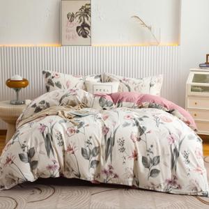 OAITE Duvet Cover Set Twin Size Floral Pattern 600 Thread Count Ultra Soft 100% Long Staple Cotton Duvet Cover Sets 3-PC, Breathable Duvet Cover with Zipper Closure & Corner Ties (Twin-68" x 90", Fankra)