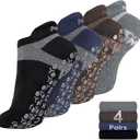 Muezna Men's Non-Slip Yoga Socks, Anti-Skid Pilates, Barre, Bikram Fitness Hospital Slipper Socks with Grips (9-11, Black+coffee+navy+grey - 4 Pairs)