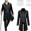 Men Medieval Steampunk Tailcoat Jacket Gothic Victorian Frock Coat Uniform Halloween Party Cosplay Gentleman Costumes (Large, Black)