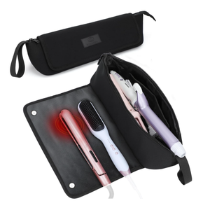 Travel Essentials Neoprene Hair Style Tools Bag w/Heat Resistant Mat for Flat or Curling Irons, Straighteners Accessories, Gifts for Women Mom Daughter Sister Friends for Birthday (Pink)