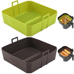 5 QT Air Fryer Silicone Liners for Ninja AF141/AF142/AF181/AF182 & COSORI CAF-L501, 2 Pack BPA Free Platinum Silicone Basket, Square Reusable Air Fryer Liners with Handle, Upgrade