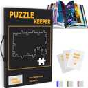 Puzzle Storage Folder with Labeling Tabs & Name Card Pocket, Portable Puzzle Holder for 1000 Piece Jigsaws with Handle, 28.3 * 21in(Inner Page),Black Storage Book, Standard 1000pcs