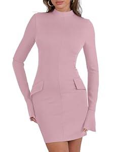 ANRABESS Women's Long Sleeve Mock Neck Sexy Bodycon Mini Dress Dressy Casual Elegant Formal Party Blazer Dresses with Pockets