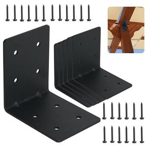 6-Pack 4"x4"x3-1/8 Heavy Duty Steel Corner Bracket, L Right Angle Bracket, Thickness 0.11"(3mm), Metal Corner Brace for Metal Joint Timber Connector Shelves Wood Furniture Support, with 48 Screws