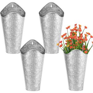 4 Pack Galvanized Metal Wall Planter, 12 Inches Tall Tin Wall Planter, Galvanized Hanging Bucket Wall Vase Planters for Rustic Home Wall Decoration and Artificial Plants, Silver