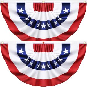 2 Pack 3x6 Ft American Pleated Fan Flag, USA Patriotic Flag Bunting Half Fan Banner for Outside Red White and Blue Decor Memorial Day Independence Day 4th of july Decorations 