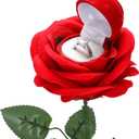 Noble Red Rose Ring Box Jewelry Box Case Engagement Ring Box with Stem for Wedding Proposal(Classic Style)