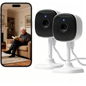 AMOROM 2 Pack 1080P Indoor Wired Security Cameras, Home Indoor Cameras for Dog/Cat/Pet/Nanny/Baby/Elderly, Motion Detection, Night Vision, Smoke Siren, 24/7 Recordings, 2.4GHz Wi-Fi