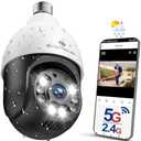 SYMYNELEC 5GHz/2.4GHz Light Bulb Security Camera Outdoor Waterproof 2.5K, Dual-Band WiFi Light Socket Security Camera with AI Human Motion Detection Tracking 4MP Color Night Vision Siren Alarm Alexa