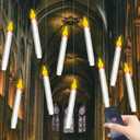 Floating Candles with Remote, 10 PCs Hanging Candles, Flickering Warm Light Flameless Floating LED Candle, Battery Operated Window Taper Candle Set for Halloween Home Party Decoration-White