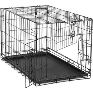 DUMOS Dog Crate, 48 Inch Large Double Door Dog Cage with Plastic Leak-Proof Pan Tray, Folding Extra Large Size Metal Wire Pet Kennel for Indoor, Outdoor, Travel