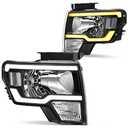 DWVO Headlights Assembly Compatible with 2009 2010 2011 2012 2013 2014 Ford F150 Headlamp with Led DRL Replacement Pair Driver and Passenger Side Black Housing Clear Reflector (Only fit 3 Pin Plug)