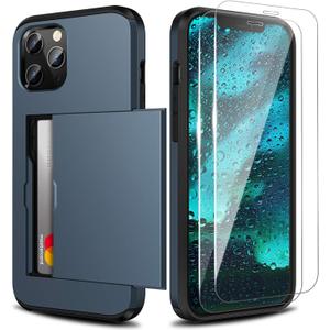 ZUSLAB Wallet Case Compatible with Apple iPhone 12 Pro Max, Cover with Card Holder, Shockproof Anti Scratch Replacement for iPhone 12 Pro Max, with Screen Protector [x2Pack] Dark Blue
