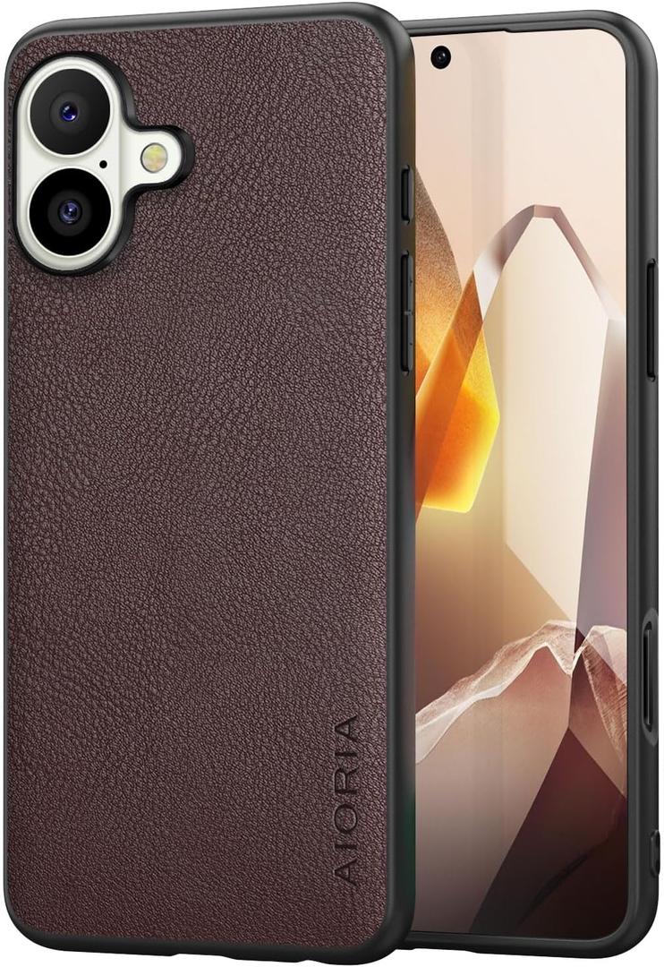 for iPhone 17 Case Premium PU Leather Cover Retro Design Full Protective Phone Case (Coffee, for iPhone 17)