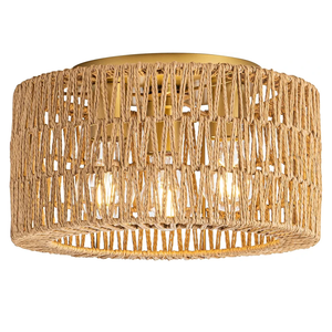 Rattan Ceiling Light Fixture, 3 Light Bohemian Modern Woven Ceiling Light, Boho Flush Mount Ceiling Light for Bedroom Living Room Dining Room, Bulb NOT Included