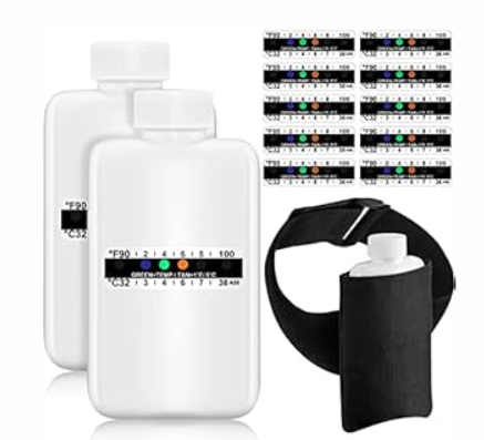 14 Pcs Urine Show Complete Kit 2 Portable Empty Bottles 10 Adhesive Temperature Show Strip Hidden Leg Strap Urine Oxford Pouch Urine Test Bottles (Simple Style)