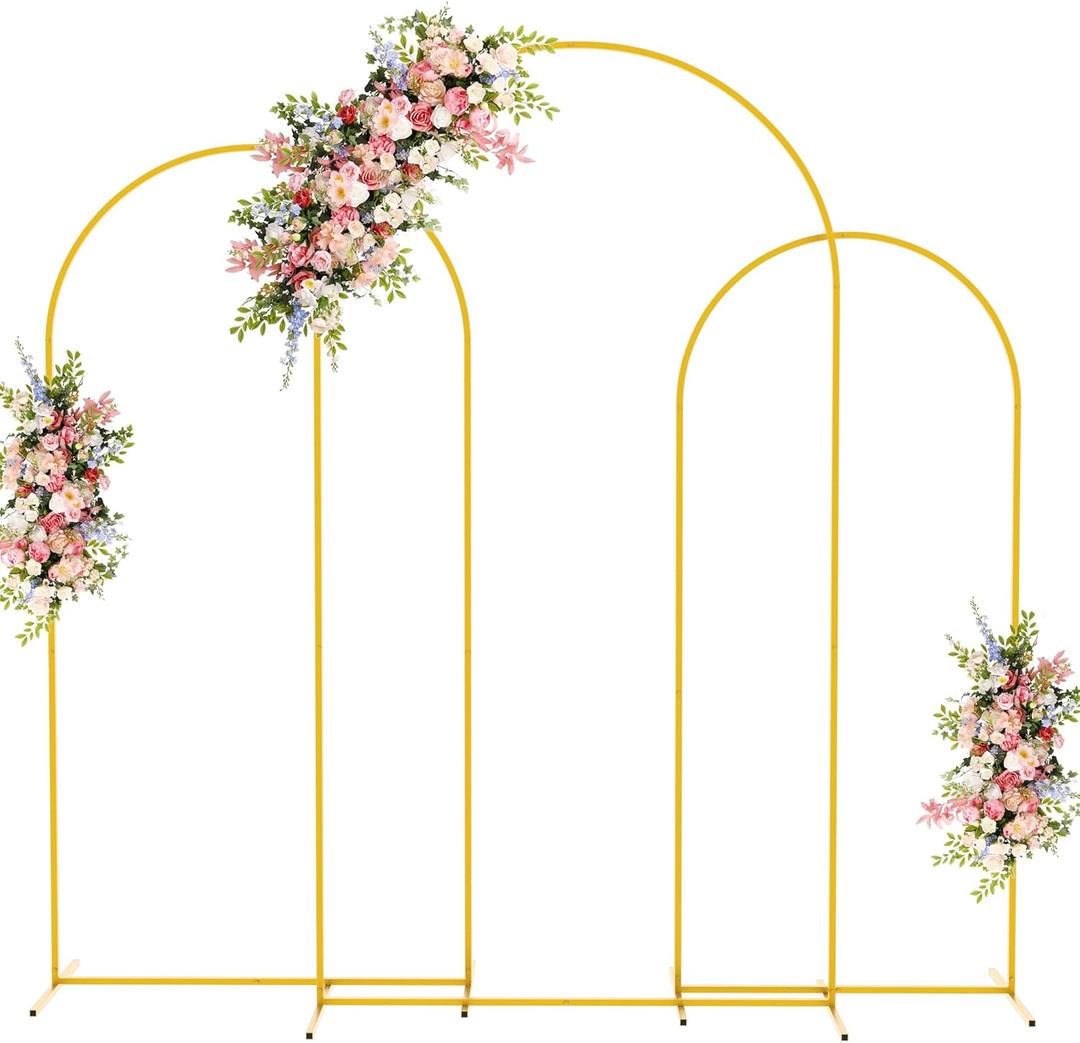 Fomcet Metal Arch Backdrop Stand Set of 3 Gold Wedding Arch Stand 7.2FT & 6.6FT & 6FT Arched Backdrop Frame for Birthday Party Baby Shower Graduation Ceremony Decoration
