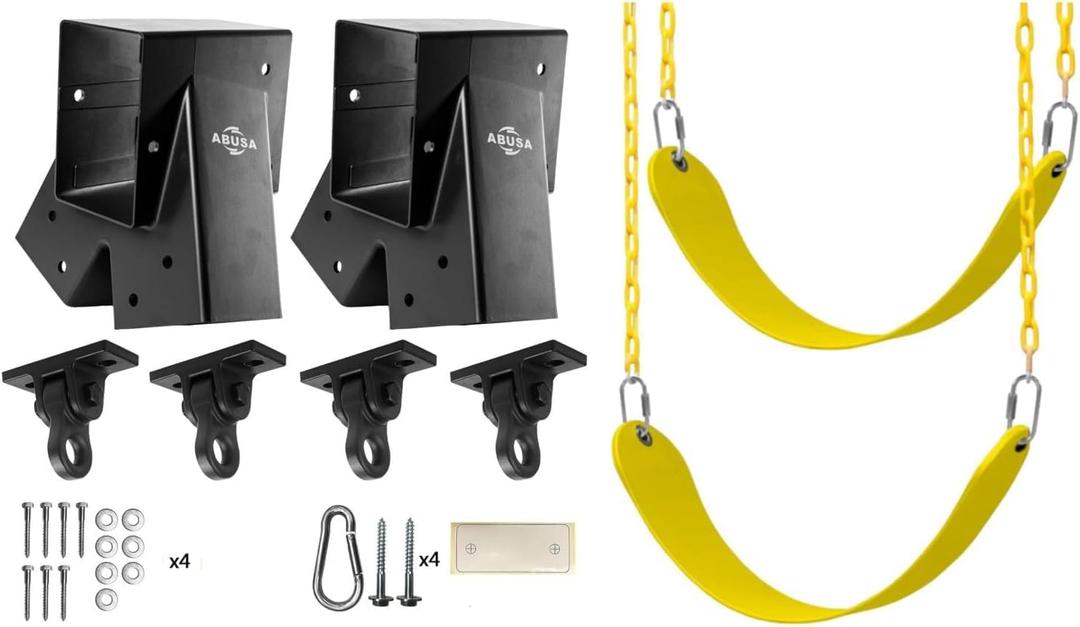 Heavy Duty Swing Sets Brackets Including 2 A-Frame Swing Set Brackets 2 Swing Seats and 4 Swing Hangers for Playground Equipment Mounting Parts Hardware Included (Yellow)