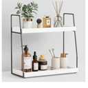 Forbena 2 Tier Bathroom Counter Organizer, White and Grey Coffee Bar Organizer for Countertop, Wood Shelf Tray for Vanity Makeup Storage, Small Kitchen Sink Top Organizers for Coffee Bar StationAmazon's Choice