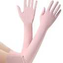 Women's Long Satin Gloves for Weddings, Prom, Formal Events, Elbow Length Gloves, 21'' Length and 4.3'' Width (Pink)