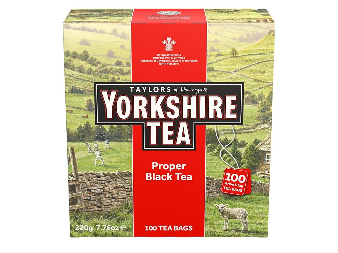 Yorkshire Tea, Red, Black Tea, String and Tagged Bags, 100 Count (Pack of 1), Refreshing, Satisfying, and Strong, Classic British Breakfast Blend, Caffeinated, Enjoy Hot or Iced, 100 Teabags (EXP 07/31/27)
