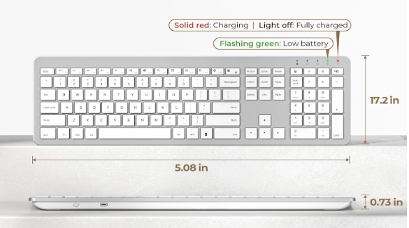 seenda Wireless Keyboard and Mouse Combo, Rechargeable Quiet Keyboard Mouse, Sleek and Ultra Thin Design, FullSize with Number Pad for Windows, Laptop, PC, Notebook, Desktop Silver and White