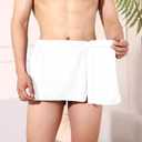 Men Boys Soft Wearable Bath Towel Short Pants Adjustable Mircofiber Towel Blanket Bathroom Pool Beach Spa Bathing Shower Cover Up Wrap Around Towel with Snap Closure (White,11.8)