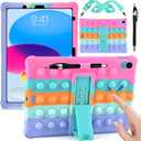 DETUOSI Silicone Case Compatible with iPad (A16) 11th Generation 11 Inch 2025, for iPad 10th Gen 10.9" Soft Case with Shoulder Strap & Stylus Pen, Multi-Viewing Angles, Dazzling Pink