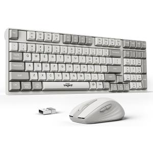 2.4G Wireless Keyboard and Mouse Combo with Silent Touch, One-Key to Switch Windows, Mac OS, Quiet Soft Click, Compact Full-Size (98 Keys) Typewriter Keyboard for PC, Desktop, Laptop, MacBook- White